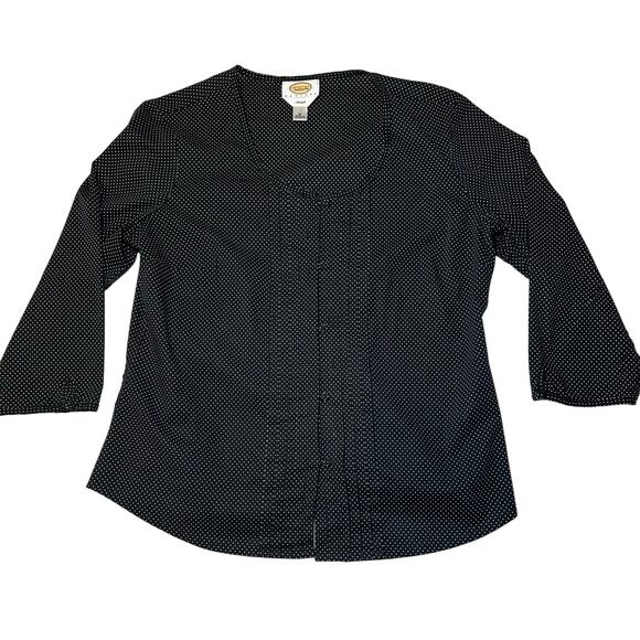 Talbots Petites Stretch Button Up Shirt Blouse Size Medium Black White Polka Dot - Picture 3 of 7